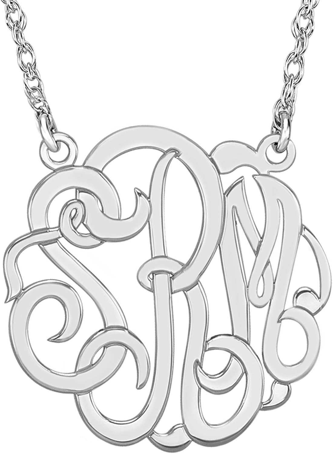 Elegant 10K White Gold 40mm Monogram Necklace Jewelry