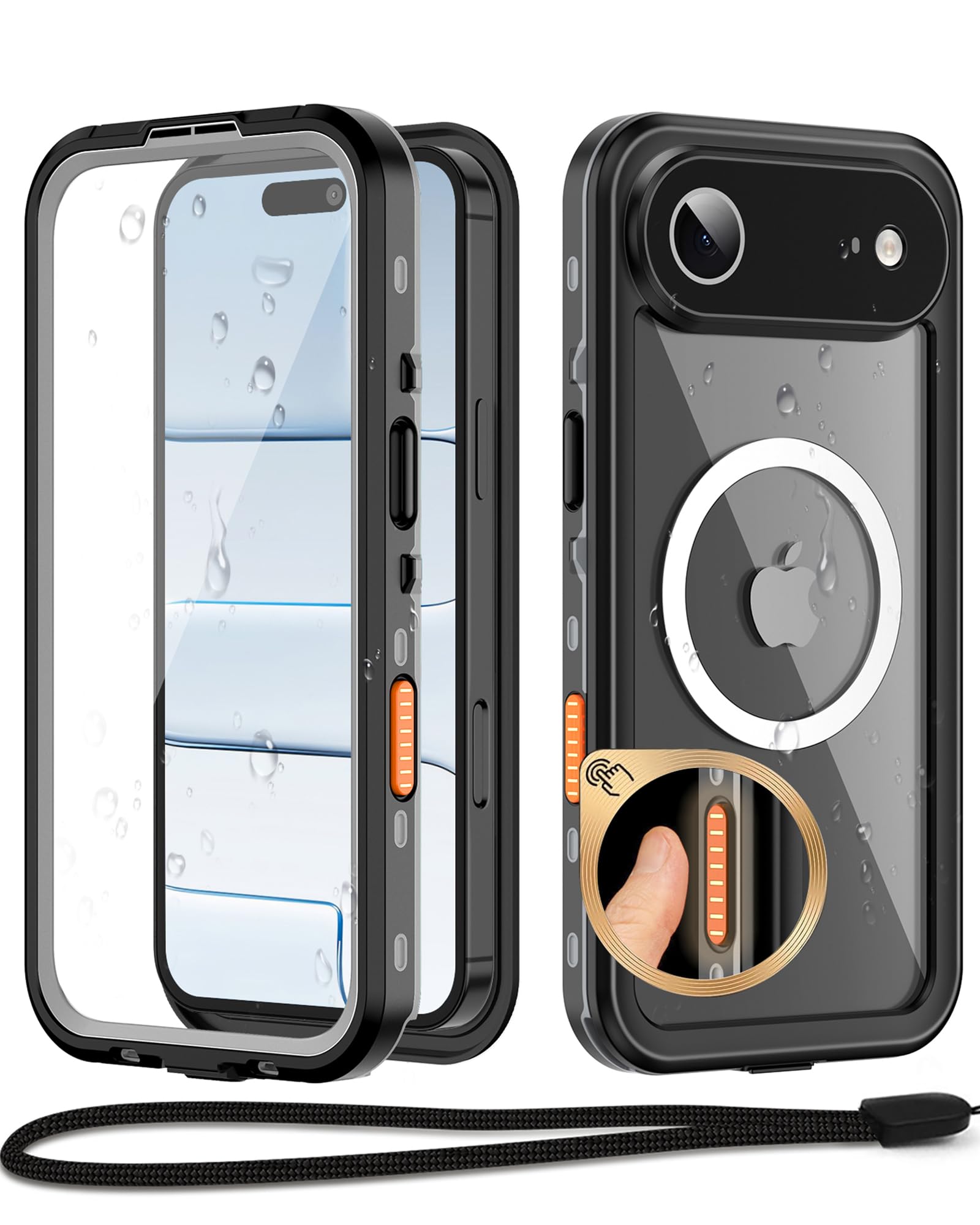 Beasyjoy Magnetic for iPhone Air Case, IP68 Waterproof Shockproof Case, Built-in Screen & Full Body Protection, Heavy Duty Rugged 12 FT Military Dropproof Cover with Lanyard for Outdoor, 6.5’’ Black