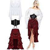 Panitay Women Pirate Costume Renaissance Peasant Top Corset Belt Pirate Skirt Medieval Halloween Outfit