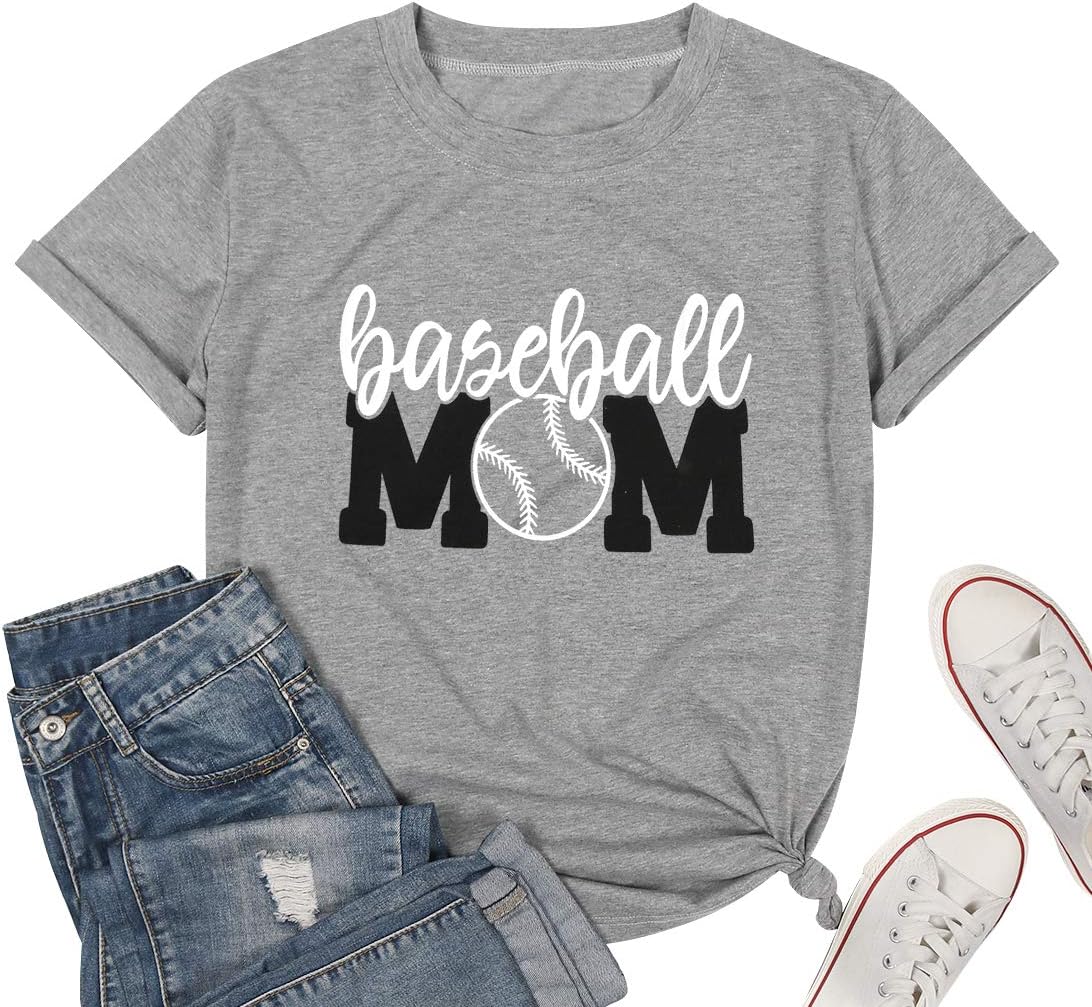 Baseball Tshirt Womens Mom Shirt Short Sleeve O-Neck Letters Print Casual Tops Tees