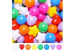 TRENDPLAY Ball Pit Balls Star and Heart Shapes for Toddlers - 100 Count Plastic Balls for Ball Pit Fun and Play, Different Shapes