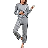 Fysumeoa Womens Cotton Pajama Sets Stripe 2 Piece Lounge Set Long Sleeve Pj Set Comfy Loungewear Sleepwear with Pockets