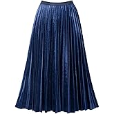 GOOBGS Women's Pleated A-Line High Waist Swing Flare Midi Skirt