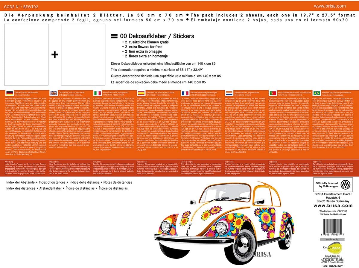BRISA VW Collection Volkswagen Selfadhesive Wall Tattoo Sticker Decoration Poster with T1 Bus Campervan Design (Beetle/Flower) - Image 5