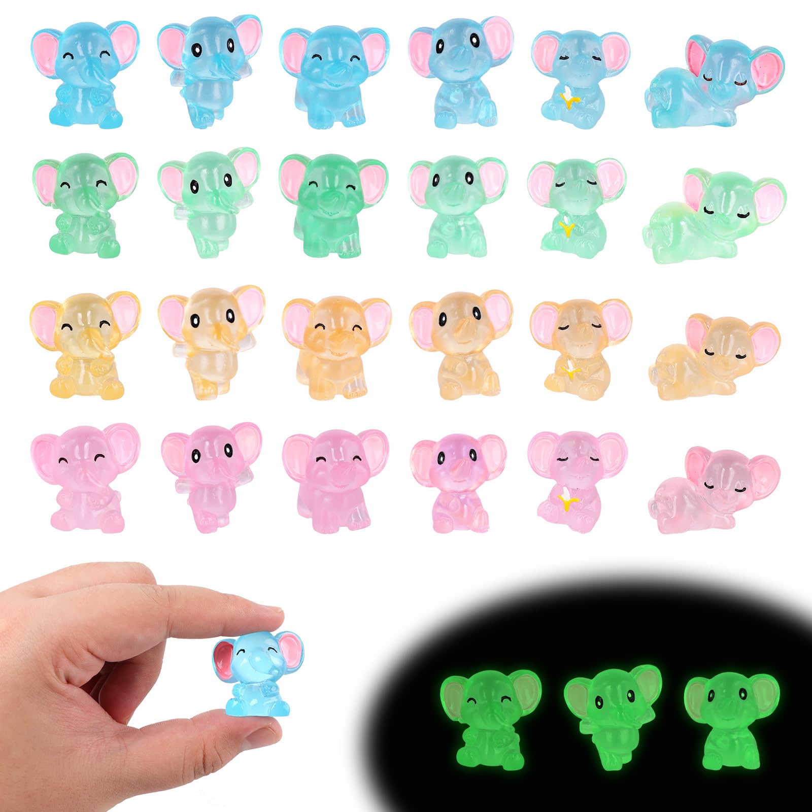 NQEUEPN 48pcs Luminous Elephants, Cute Mini Resin Luminous Elephants Miniature Glow in the Dark Elephants Dark Garden Accessories Animal Statue Decor for Garden Dollhouse Decoration