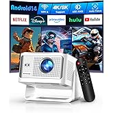 Android 14 Mini Projector with 4K 8K Support, Smart Projector with Wifi and Bluetooth, 600 ANSI, Auto Focus & Keystone, Obstacle Avoidance, 1080P Portable Movie Proyector, HY350Max for Home Outdoor