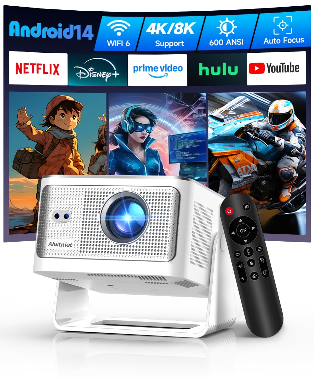 Photo 1 of Android 14 Mini Projector with 4K 8K Support, Smart Projector with Wifi and Bluetooth, 600 ANSI, Auto Focus & Keystone, Obstacle Avoidance, 1080P Portable Movie Proyector, HY350Max for Home Outdoor