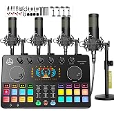 M100 Podcast Equipment Bundle for 4, Audio Interface with 4 Dynamic Mics | Dual USB-C,Noise Reduction,Voice Change, 4-Channel for Vocal Recording,Podcasting,Streaming,Gaming,TikTok,PC Phone