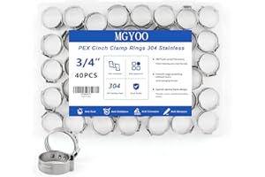 MGYOO 3/4 inch Pex Clamps 40pcs Pex Crimp Rings Single Ear Hose Clamps Stainless Steel Pex Fittings Cinch Clamp Ring for PEX Pipe Tubing