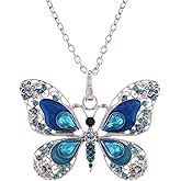 Alilang Sparkly Enamel Painted Crystal Rhinestone Butterfly Pendant Necklace