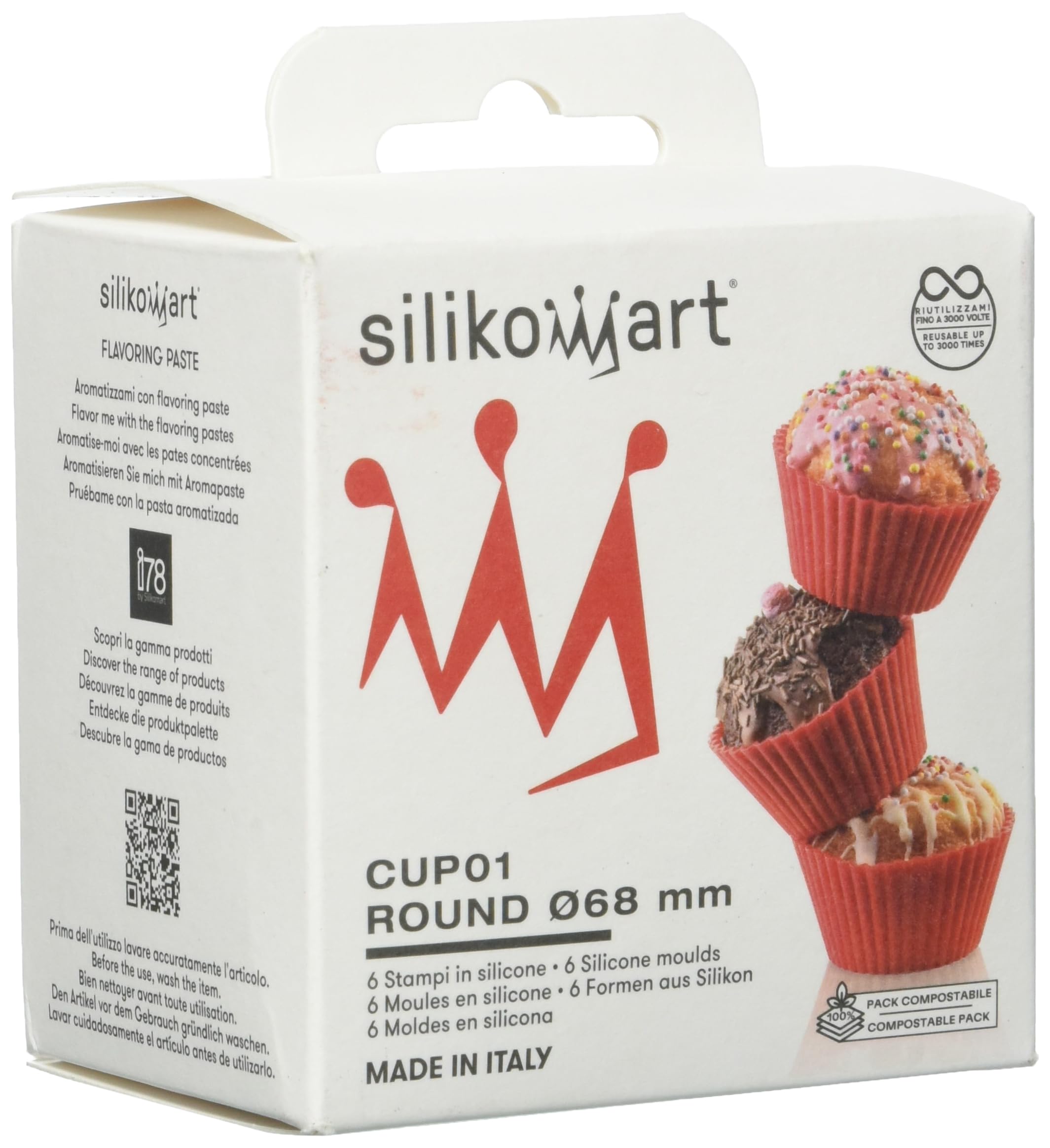 silikomart | CUP01 Silicone Mould set for cakes 6 PIROTTINI, Composition set 6 Silicone Moulds, Ø 68 mm, h 32 mm, Made In Italy