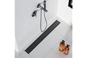 Neodrain 24-Inch Linear Shower Drain,with 2-in-1 Flat & Tile Insert Shiny Black Cover, Rectangle Shower Floor Drain, Floor Shower Drain with Adjustable Leveling Feet, Hair Strainer