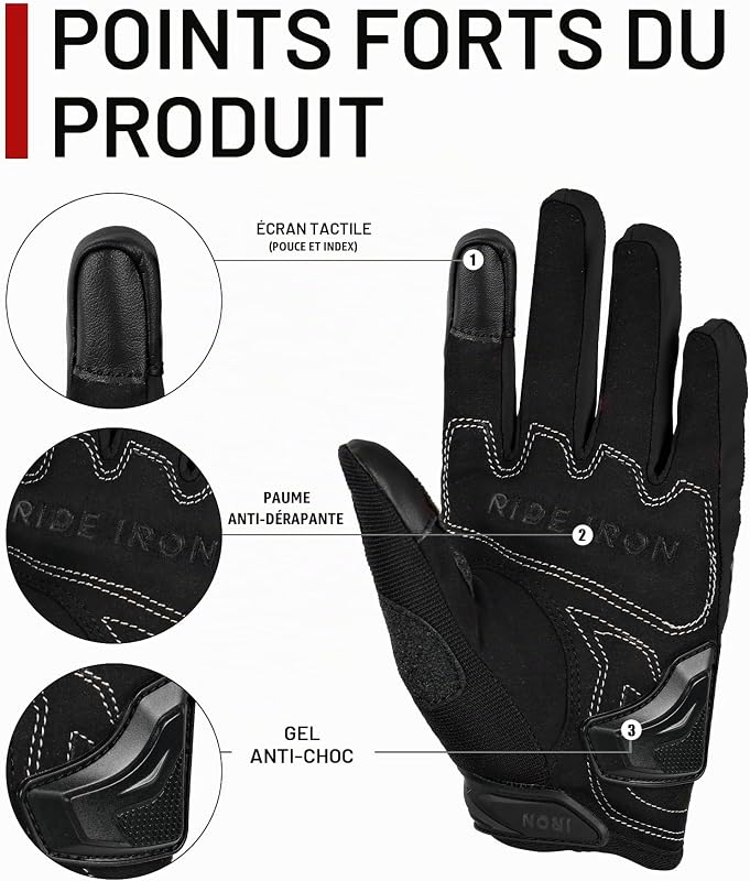 Gants Moto d'été Hommes Coque Rigide en Fibre Carbone Respirant écran Tactile Alpinisme Randonnée Noir L