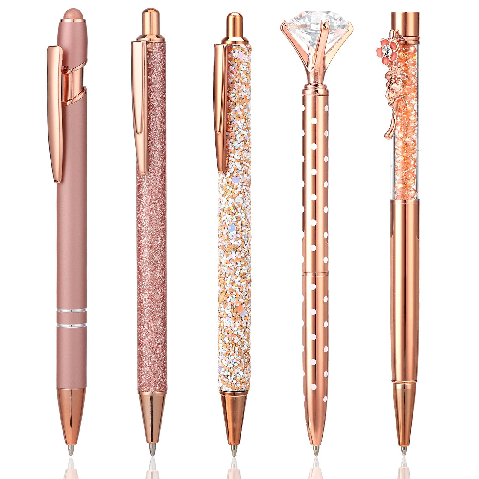 Pinenuts Leaving Gifts for Colleagues Women 5 Pieces Ballpoint Pens Bling Metal Pens Elegant Diamond Design Stationery Office Desk Accessories Work Thank You Gifts for Teachers Adults