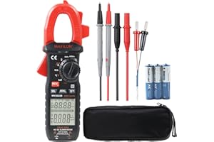 MAYILON Amp Clamp for Automotive Repair/Commercial/Residential Electricians, Measures AC/DC Current 600A, AC/DC Voltage to 600V, Frequency, Resistance, Temperature, NCV, Continuity, Large LCD Display