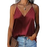Zeagoo Womens Silk Satin Tank Tops V Neck Sleeveless Camisole Cami Spaghetti Straps Blouse Summer Loose Racerback Shirt