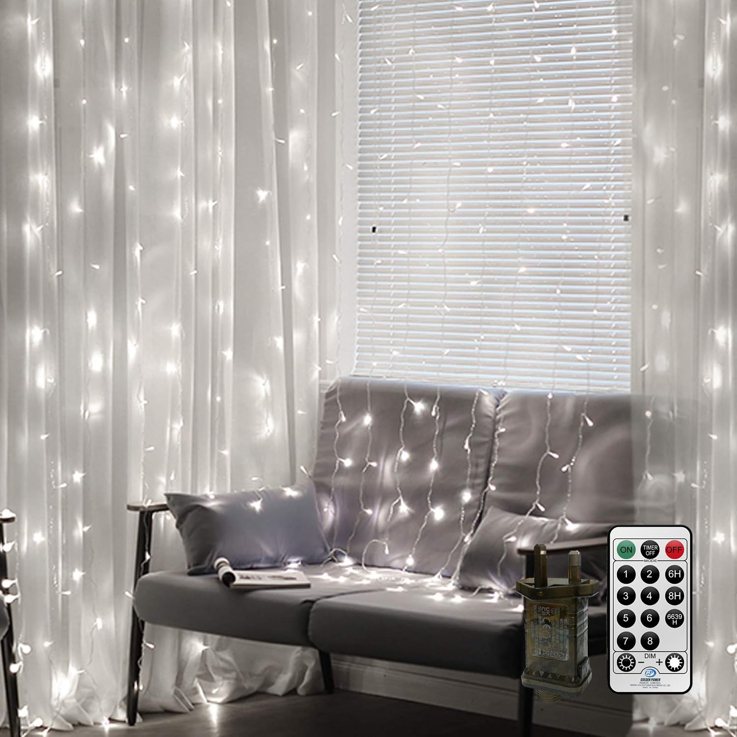 CORST 2M x 2M Backdrop Curtain Lights Plug in Window Curtain Fairy Lights for Room,Waterfall Hanging Fairy Lights Linkable with Remote Timer 8Mode for Indoor Gazebo Decor(White)