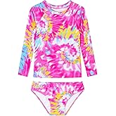 WhizBuzz Girls Rash Guard Swimsuit Long Sleeve Tankini Sets Two Pieces Bathing Suit Swimwear UPF 50+ Sun Protection