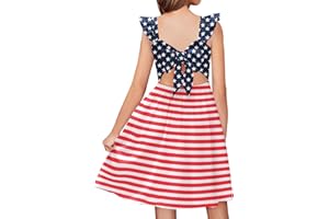 Arshiner Girls Summer Dresses Square Neck Ruffle Sleeve Tie Back A-Line Swing Casual Midi Dress with Pockets