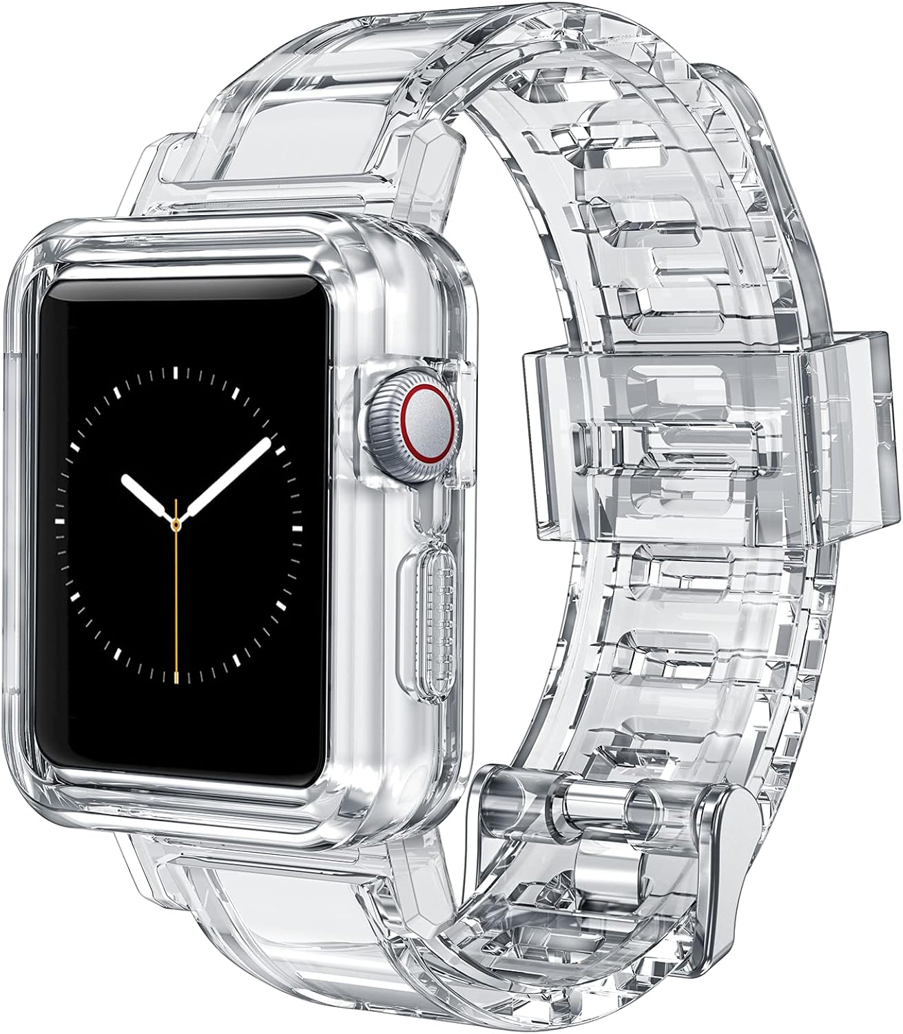 WESADN Compatible with Apple Watch Band 42 44mm for Women Men, Transparent Clear Wristbands Replacement Strap with Crystal Clear Protective Case for iWatch SE Series 6 5 4 3 2 1 42mm 44mm