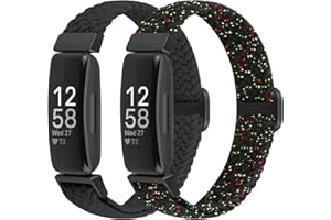 Puhuite Elastic Braided Watch Band Compatible with Fitbit Inspire 3/Inspire 2/Inspire/Inspire HR/Fitbit ace 3/Ace 2, Adjustable Stretchy Strap Sport Nylon Loop Replacement Wristband for Fitbit Inspire