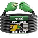 RVGUARD 4 Prong 30 Amp 15 Feet Generator Extension Cord, NEMA L14-30P/L14-30R, 125/250V Up to 7500W 10 Gauge SJTW Generator C