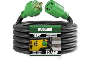 RVGUARD 4 Prong 30 Amp 15 Feet Generator Extension Cord, NEMA L14-30P/L14-30R, 125/250V Up to 7500W 10 Gauge SJTW Generator C