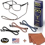 Eyeglasses Chains PREMIUM ECO LEATHER [Pack of 3 Cords + Cleaning Cloth] Eyeglass Chain | Cords| Holder | Retainer | Glasses Strap | Rope Lanyard Glasses Strings Necklace Holder For Car Glasses Hanger
