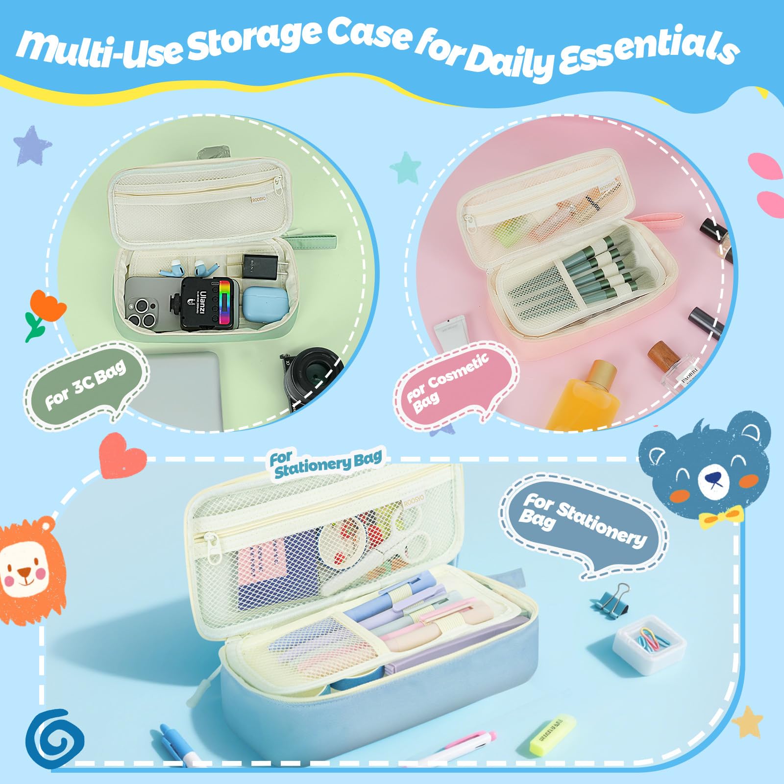 Aesthetic Pencil Case Pouch with Zipper – Large Capacity Organizer Bag for School Supplies, Pens, Pencils, Markers – Cute Small Storage Box for Kids, Girls, Teens & College, Blue