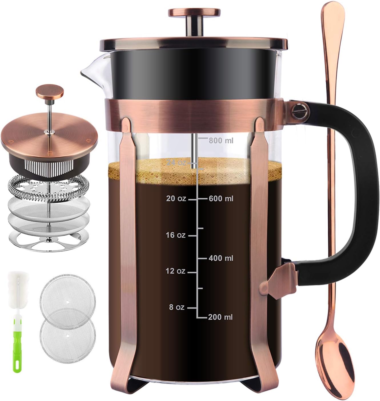 CENGAN French Press Coffee Maker,34 Ounce,1.0 Liter,18/10 Stainless Steel,Heat Resistant Borosilicate Glass,with 4 Level Filtration System