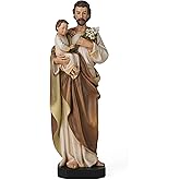 BC Catholic St. Joseph and Child Jesus Statue, 10" H Catholic Saint Figure, Patron Saint of Families & Travelers, Religious Gift for Father, Hand Painted Inspirational Indoor Home Decor