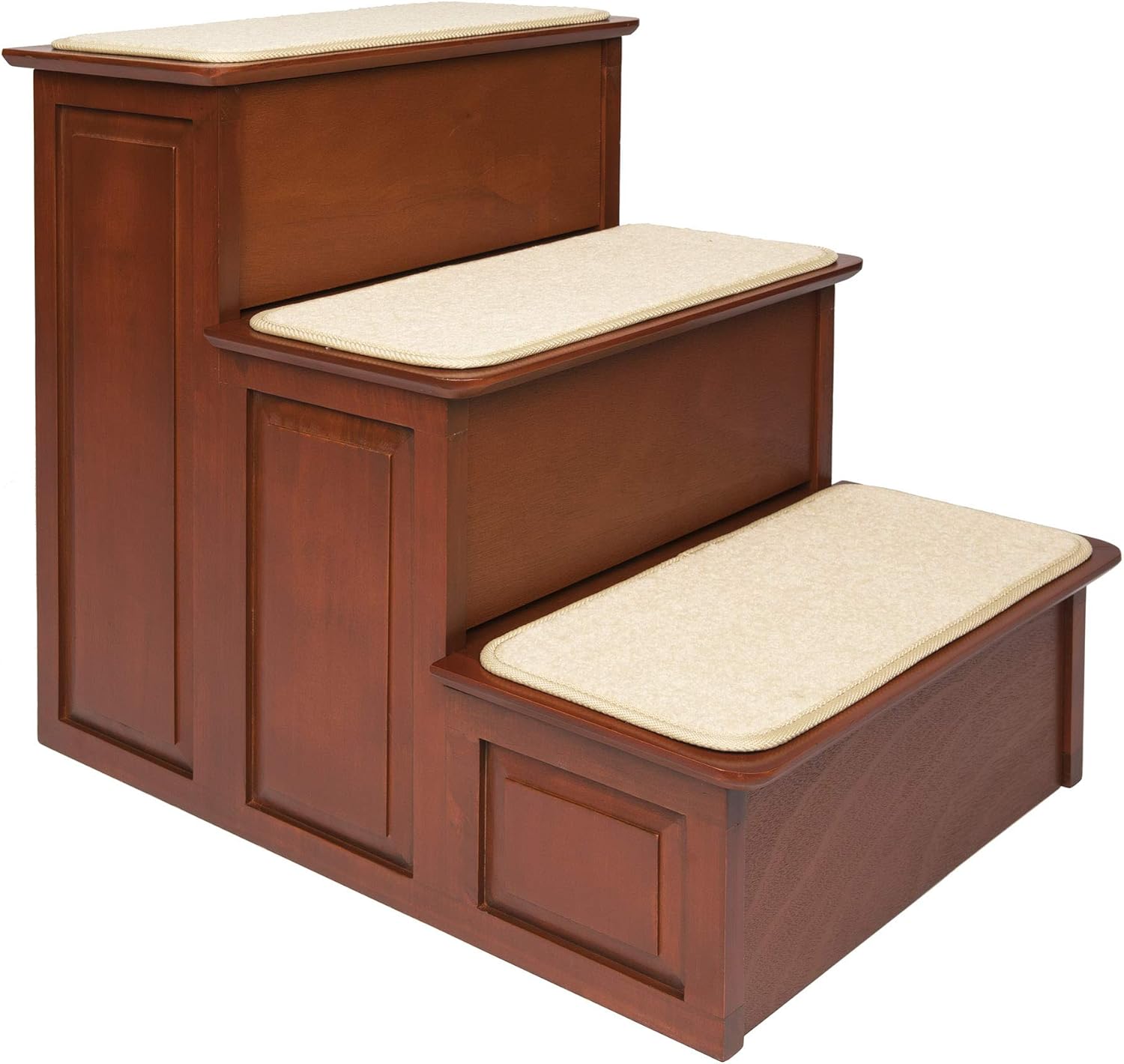 PetSafe CozyUp Wood Pet Steps - 3 Step Pet Stairs with Cherry Finish - Furniture Grade Dog and Cat Stairs - Durable Wooden Frame Supports up to 200 lb - Carpeted Tread and Non-slip Feet Provide Added Security : Pet Supplies