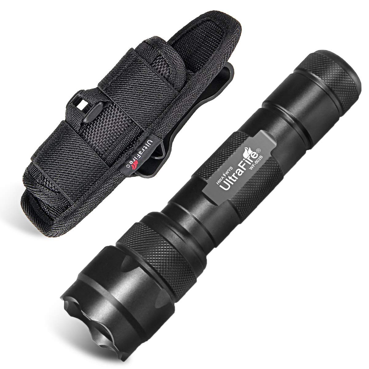 ULTRAFIRE Tactical Torch with Holster Pouch, 1000 Lumens Single Mode LED Flashlight with Carry Case for Duty Belt, Super Bright Small Torch WF-502B