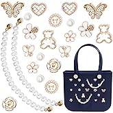 WAQYGZO 22 Pcs Beach Charms for Bogg Bag DIY Accessories Bear Flower Love Pearl Chain Charm Cute Decoration Bag Charms for Bogg Bags Rubber Tote Beach Bags for Women