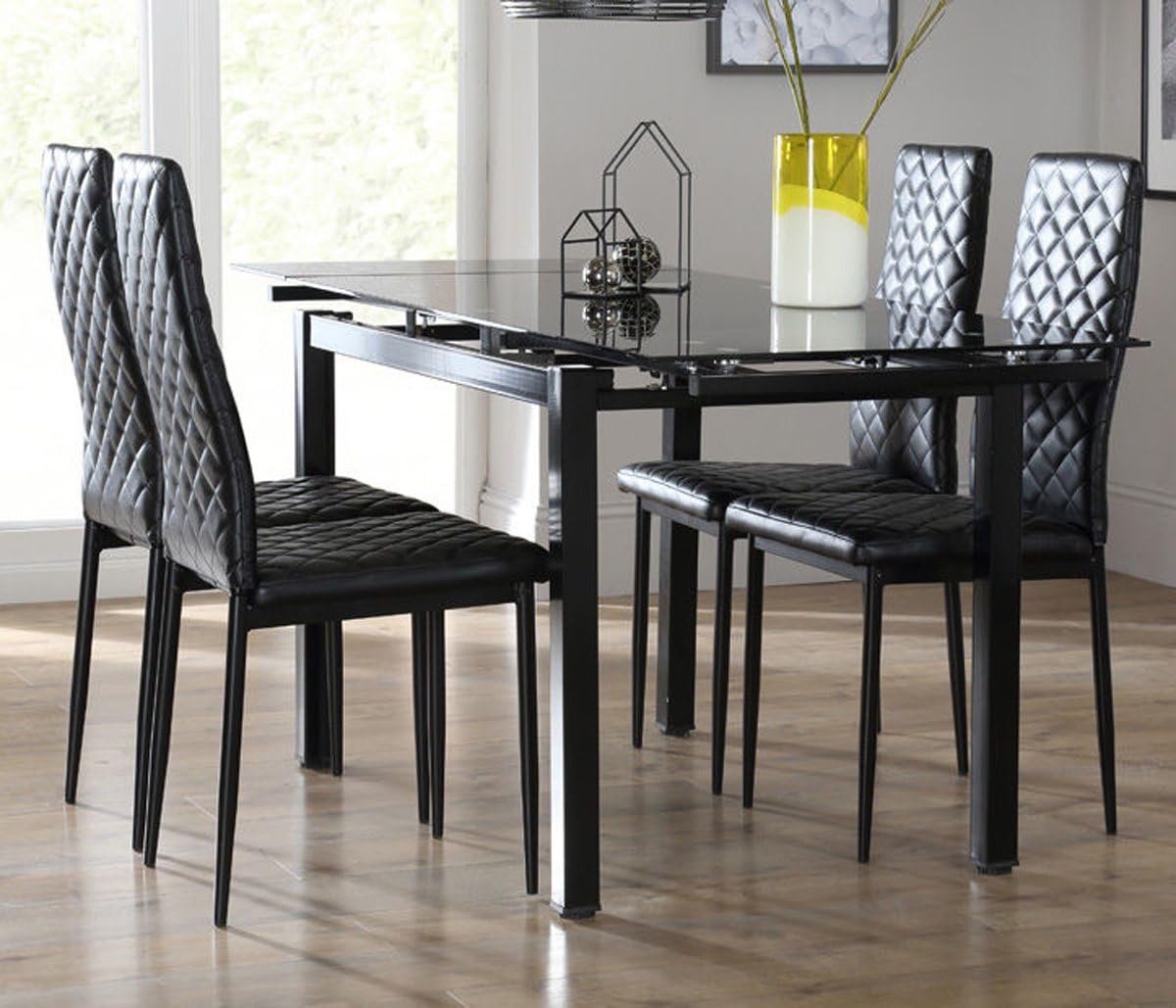 Cravog Extending Glass Dining Table 4 6 Chairs Set Black 1 Table 4 Chairs Black Amazon Co Uk Kitchen Home
