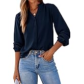 Dokotoo Womens Tops Blouses for Women Dressy Casual Button Down Shirts V Neck Long Sleeve Shirts Business Work Blouses