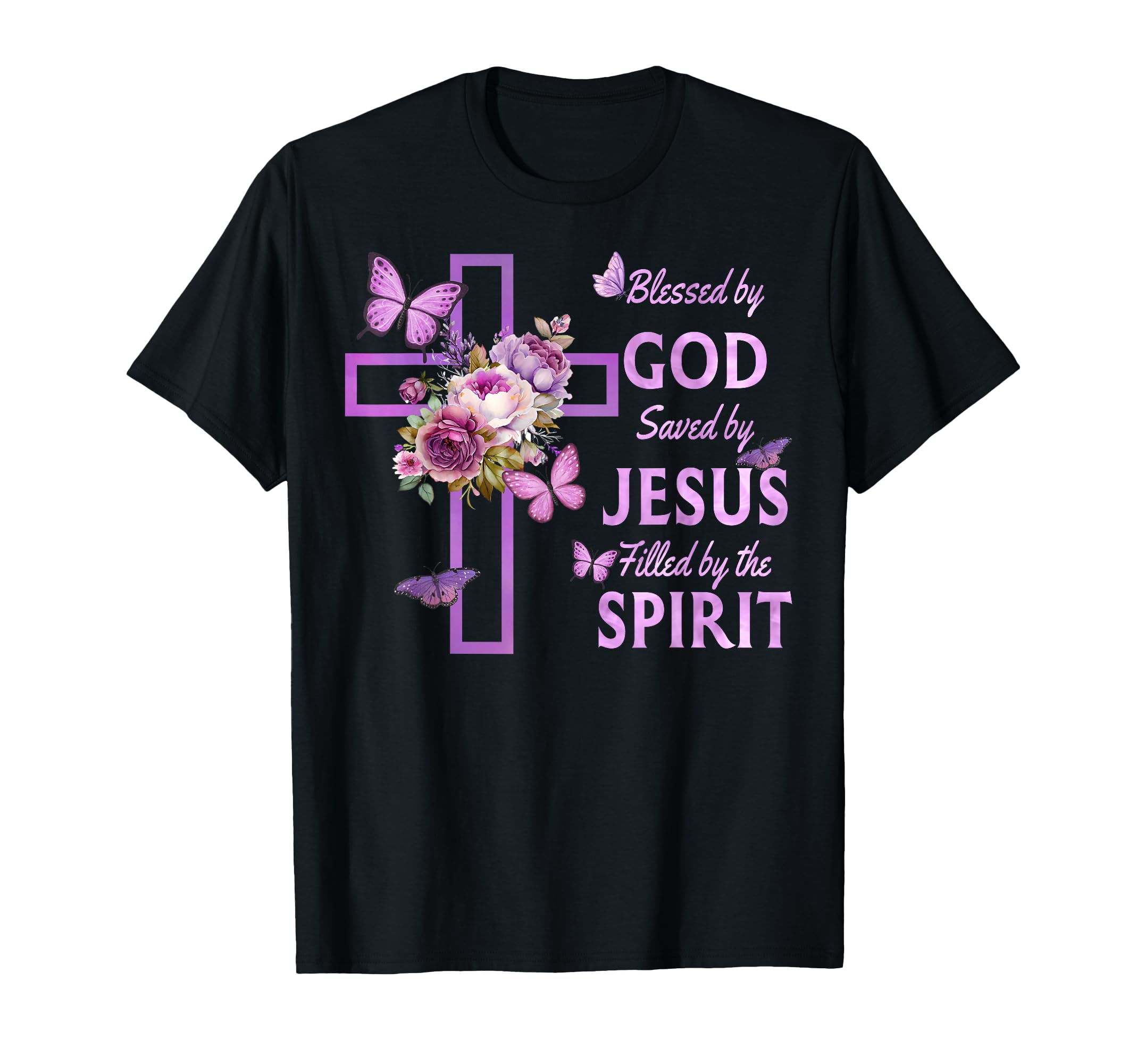Photo 1 of ****STOCK PHOTO SIMILAR TO ITEM****
Blessed by God Saved by Jesus Purple Floral Cross Christian T-Shirt (Size Unknown)