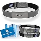 "Epilepsy" Sport/Slim Reversible Medical Alert ID Bracelet for Men and Women