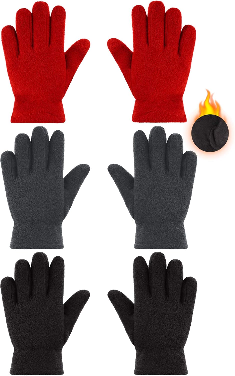 3 Pairs Kids Fleece Gloves Full Fingers Gloves Winter Soft Warm Gloves for Boys Girls Outdoors Activities Supplies: Clothing