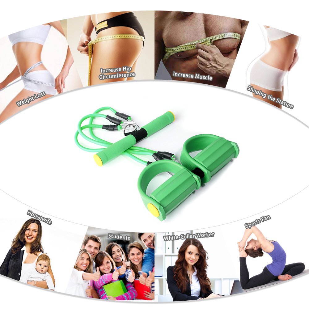 Resistance Exercise Tension Bands with Handles Sit-ups Fitness Equipment Situps Stretching Chest Expander Portable Home GYM Training Kit (Green)