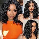 PREMAY 12 Inch Deep Wave Bob Wig Human Hair, Natural Black | 13x4 Lace Front, 180% Density, HD Transparent Frontal, Glueless 