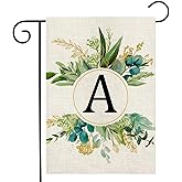 Monogram Garden Flag For Outside, Monogram Letter A Garden Flags 12x18 Double Sided Floral Spring Garden Flags Family Last Name Initial Small Burlap Flag For Yard And Garden Decor (A)