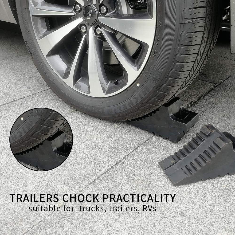 ROBLOCK Solid Rubber Wheel Chocks Heavy Duty Trailer Chock -2 Pack Black, 8.6" Long x 3.7 Wide x 4.7" High: Automotive