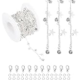 PATIKIL 16.4Ft Star Rhinestone Chain Roll, Jewelry Making Chain Links Bulk with Lobster Claps Jump Rings for Jewelry Making Findings DIY Craft Necklace Bracelets, Silver Tone(White)