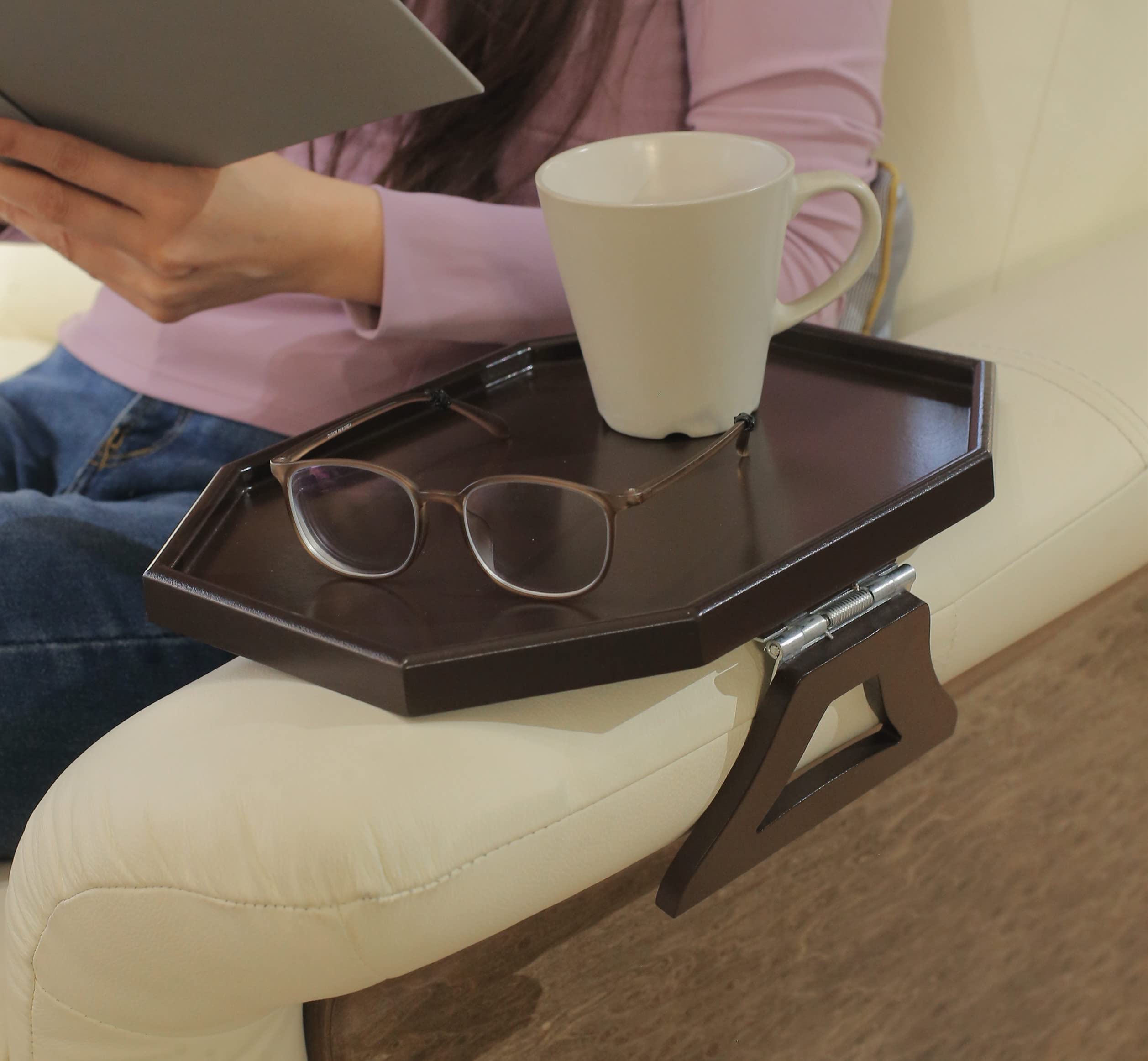 Forzaddik Wooden Sofa Couch Armrest Clip-On Table, Recliner Armrest Organizer Tray for Coffee/Snacks/Electronics (Cherry)