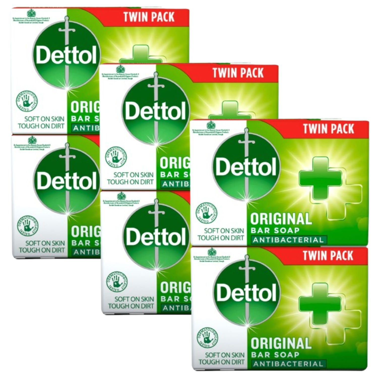Dettol Soap Original Antibacterial Bar - 3 Twin Pack, 6 x 100g Antibacterial Hand & Body Soap Bar – Disinfects and Kills 99.99% of Germs, Ideal for Handwashing and Cleansing