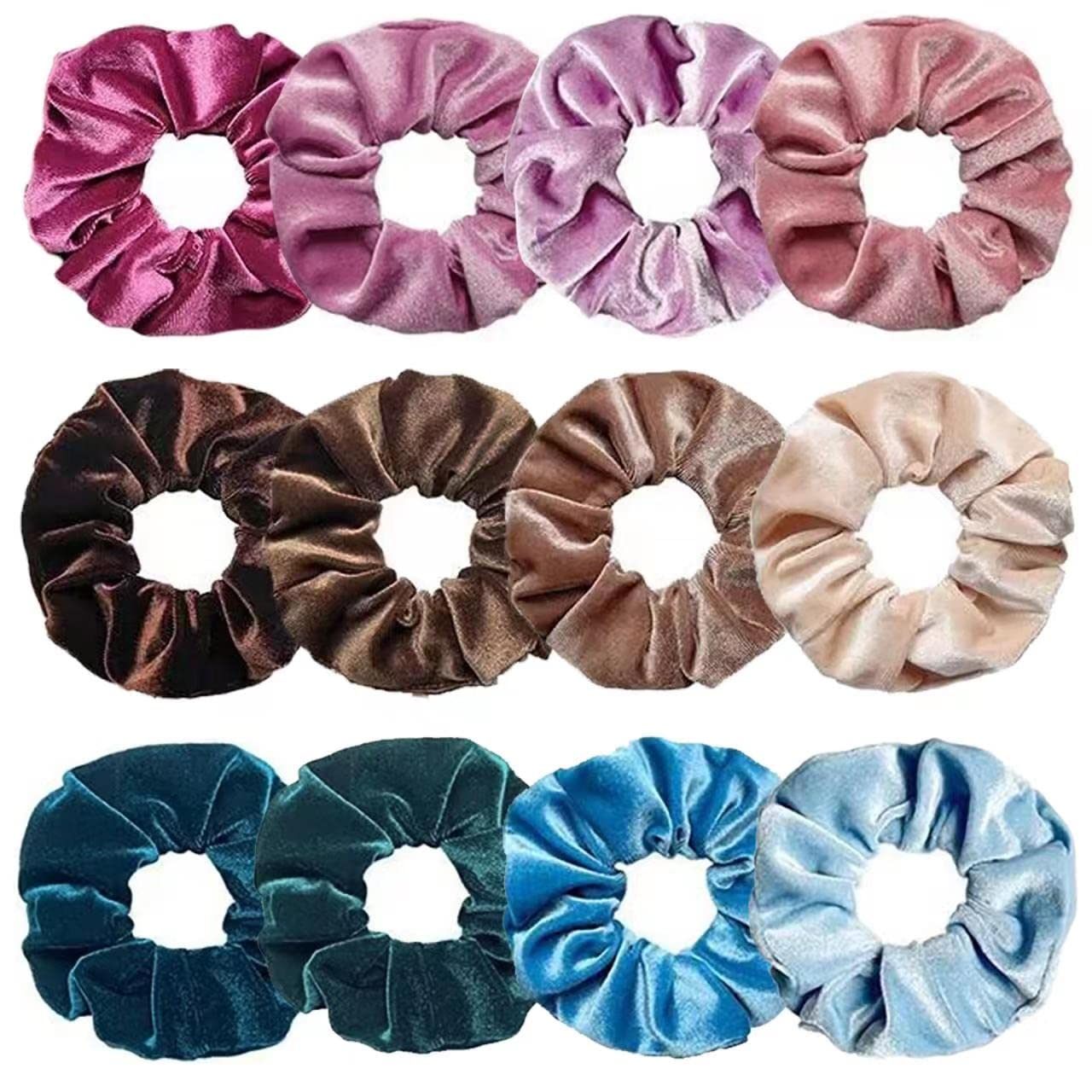 Senllori Scrunchies for Women and Girls, Premium Velvet Scrunchy for Hair, Cute Colors Elastic Thick Bands, Soft Ropes Ponytail Holder Hair Accessories, 12 Pack