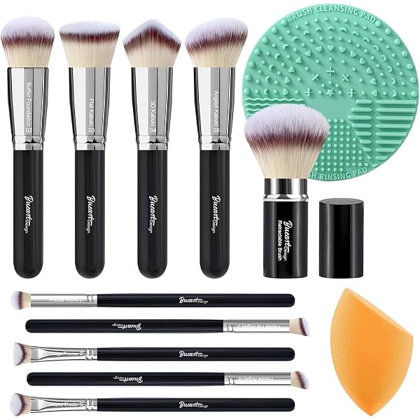 Zoreya Make-up-Pinsel-Set – 7 Stück + Puderquaste, Pinker Kristall-Look, Für Foundation, Contouring & Mehr