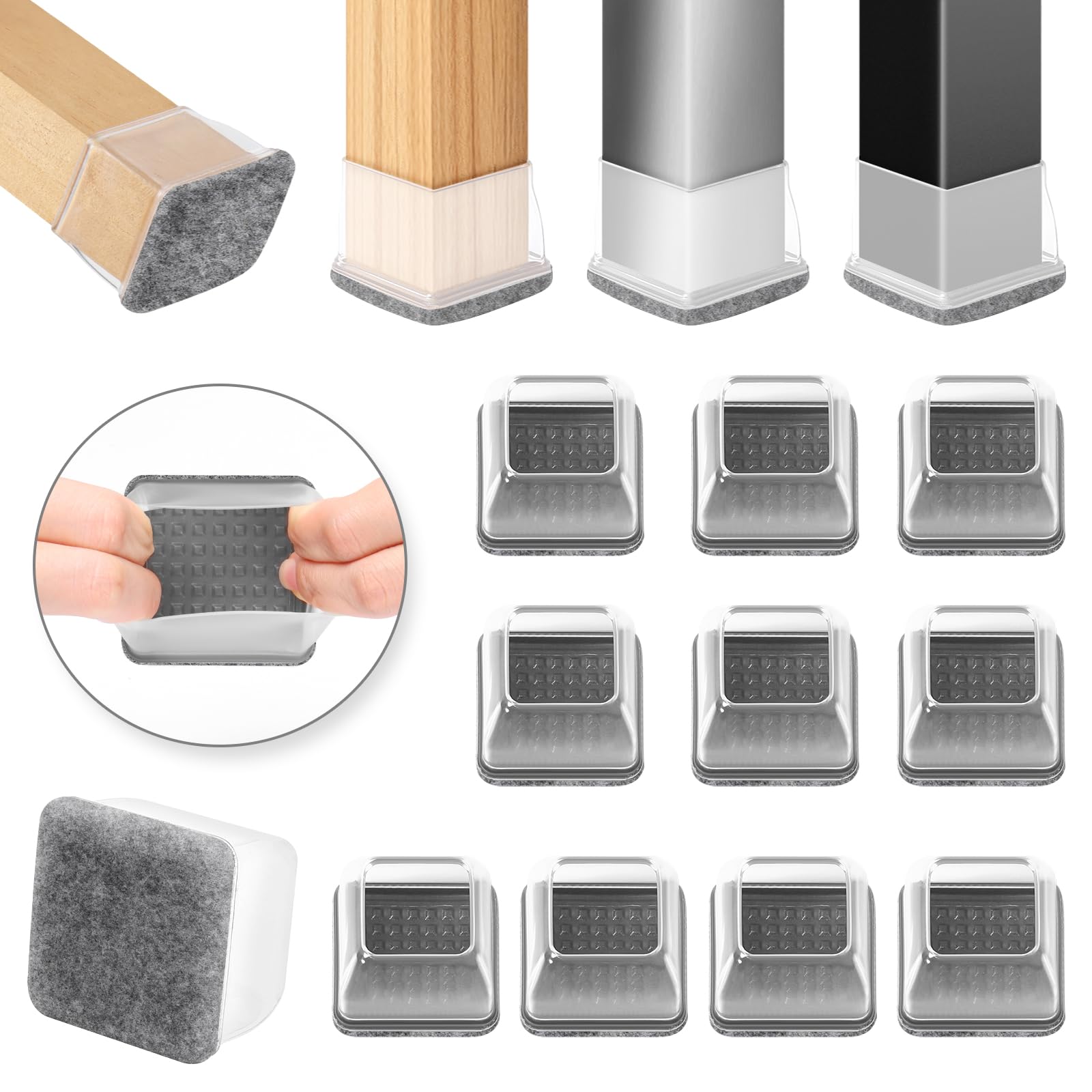 Ezprotekt Chair Leg Covers, 13-20mm Silicone Chair Leg Floor Protectors, Furniture Pads Table Leg Floor Protector for Hardwood Floors, Protecting Floors from Scratches Noise (Square, Fit 0.55-0.75")
