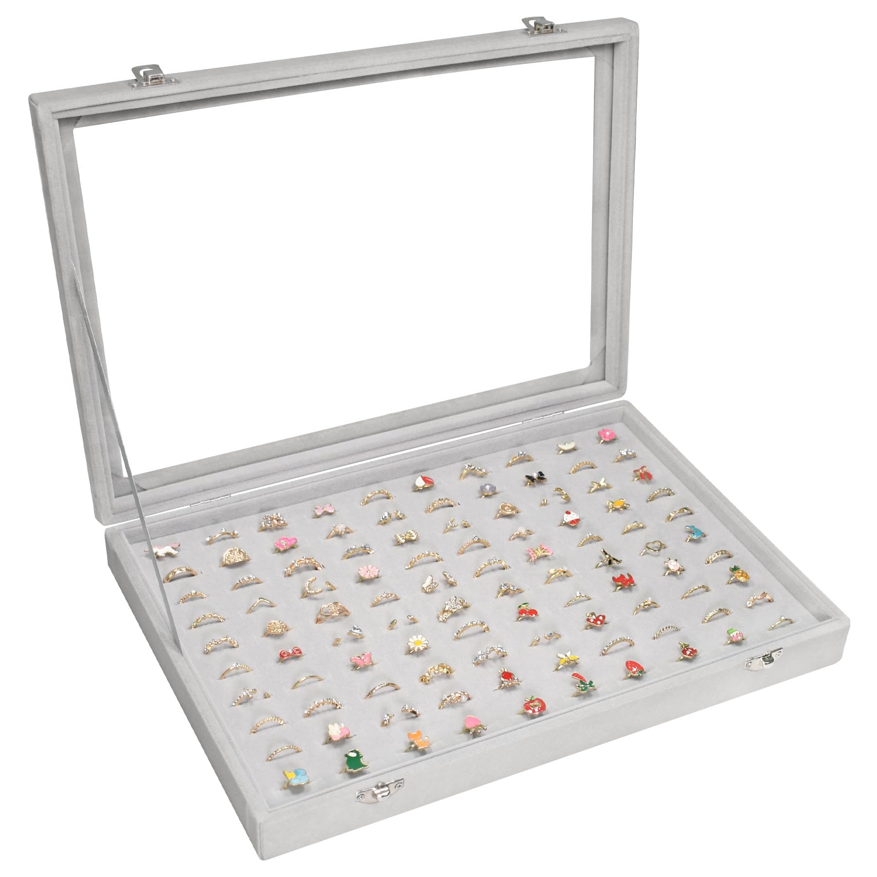 Photo 1 of Vicoter Rings Organizer Tray 100 Slot Velvet Ring Earring Storage Box TranSparent Cover Jewelry Store Ring Display Box Jewelry Display Cabinet for Girl Wife Mother